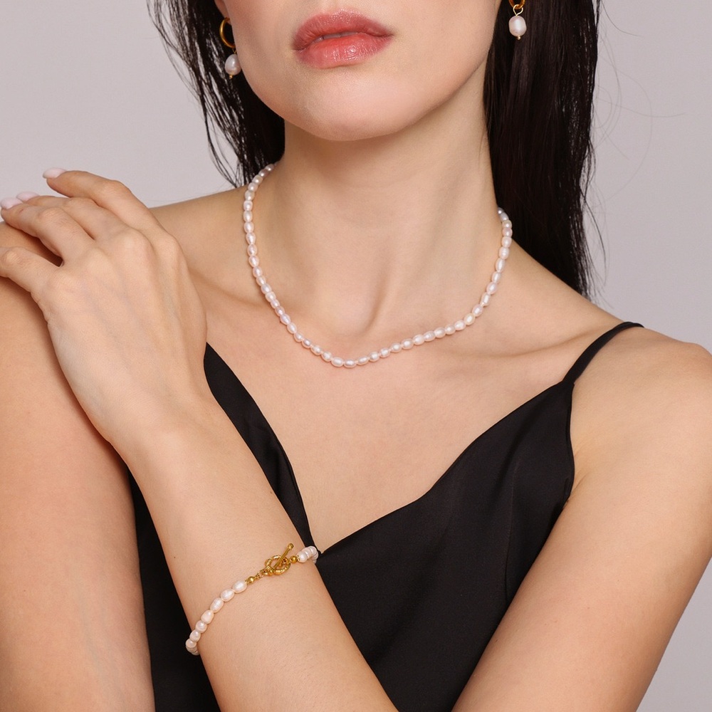 Rice freshwater pearl beads necklaces & bracelet set